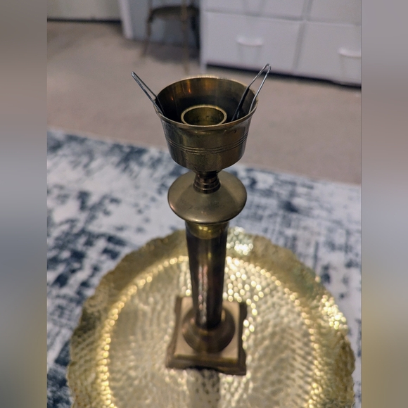 Vintage, Rare Brass Pillar Tall Candlestick Holder- 11in Tall. - Picture 3 of 4